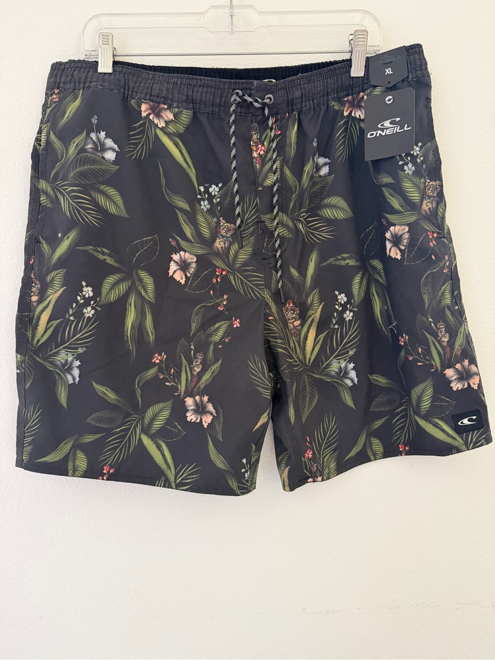 O’NEILL Black Floral Hawaiian Drawstring Men’s Swim Trunks- Size XL